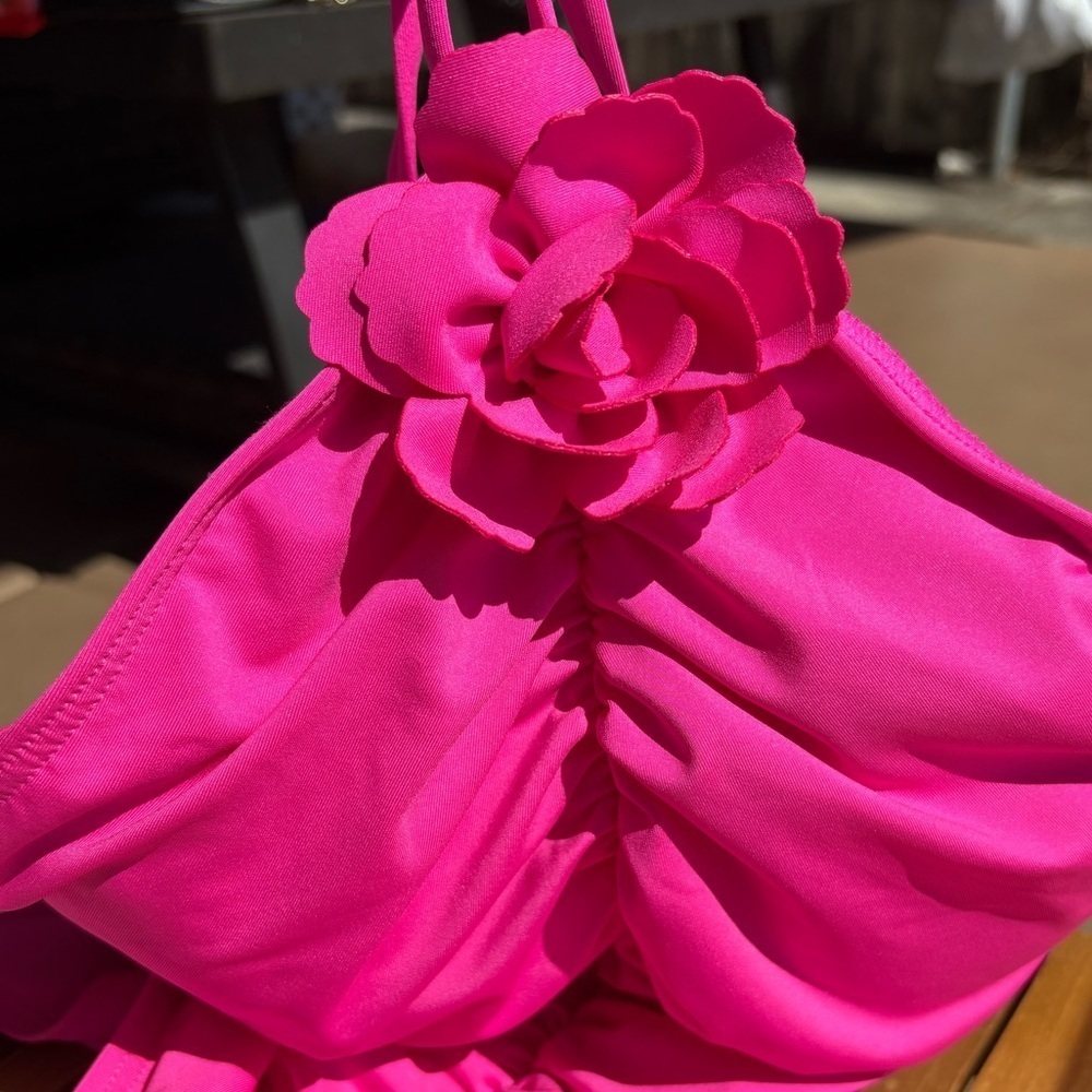 NWT SMALL Kate Spade HOT PINK Fuchsia One Piece ROSE HULTER SWIMSUIT barbiecore - Picture 2 of 7